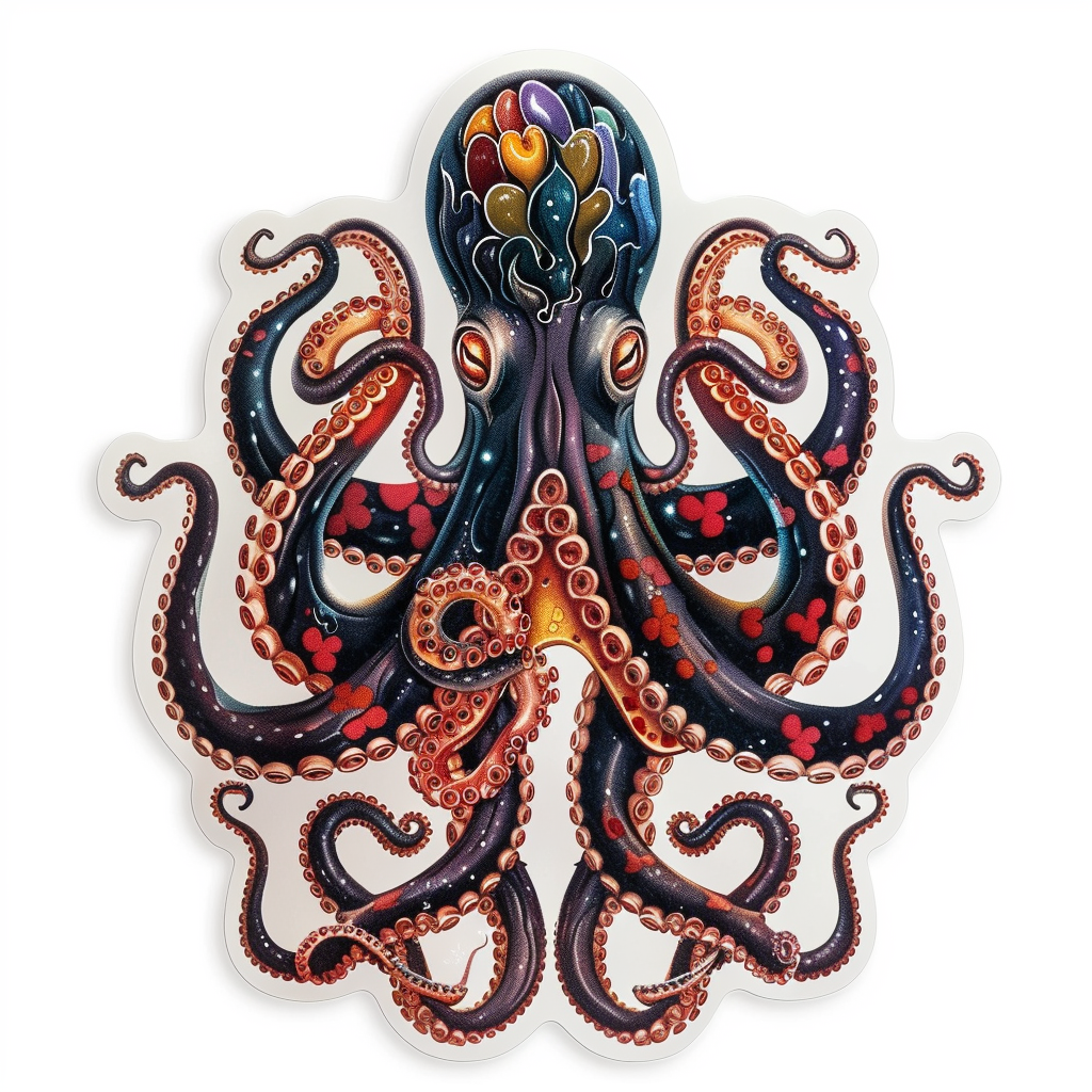 Sticker of a Octopus heartcore majestic Expressive surreal Vinyl Decal Sticker for Car, Laptop, Tumbler and more # F015690