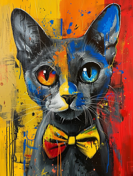 Colorful space Burmese cat with a bow tie Expressive surreal Poster # F024351