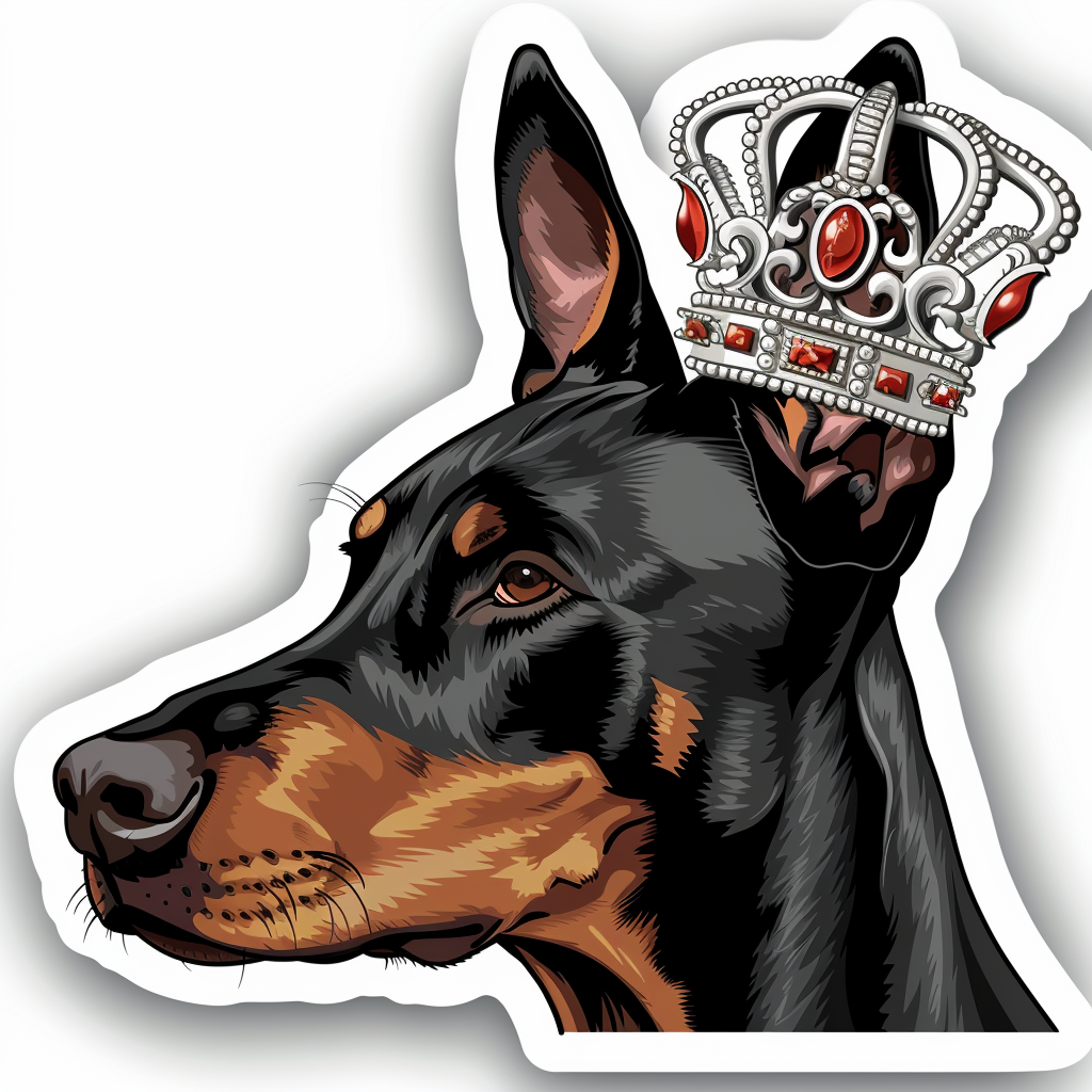 Doberman Pinscher Dog crowned Expressive surreal Vinyl Decal Sticker for Car, Laptop, Tumbler and more # F019343