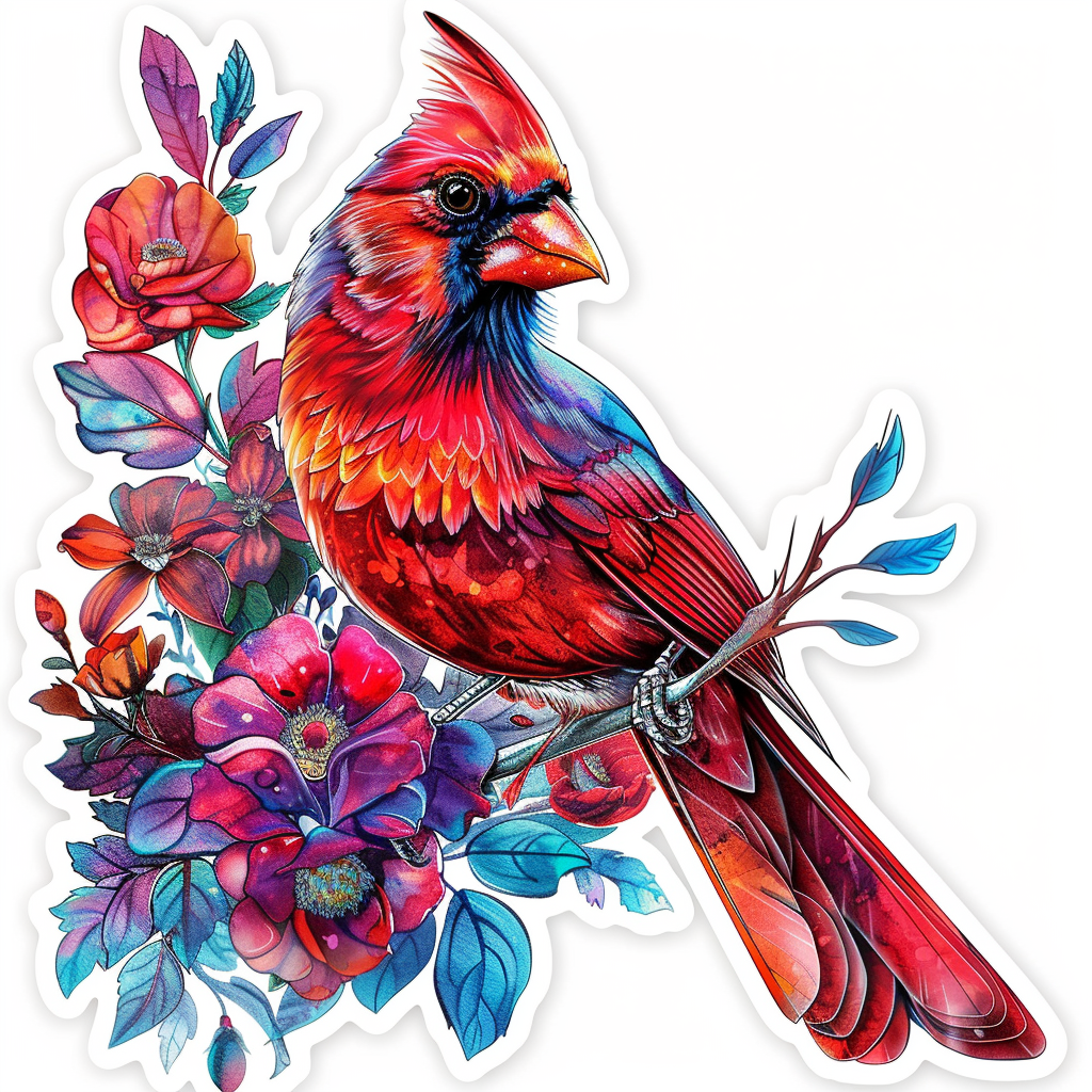 Cardinal Bird floral majestic Expressive surreal Vinyl Decal Sticker for Car, Laptop, Tumbler and more # F024207