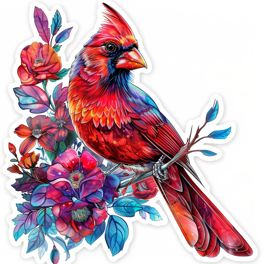 Cardinal Bird floral majestic Expressive surreal Vinyl Decal Sticker for Car, Laptop, Tumbler and more # F024207