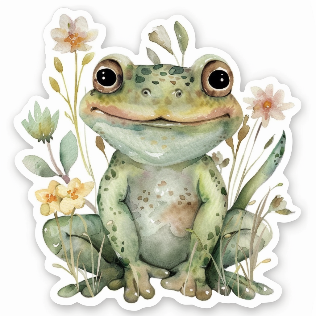 Sticker of an Adorable Frog with chubby cheeks Expressive surreal Vinyl Decal Sticker for Car, Laptop, Tumbler and more # F015878