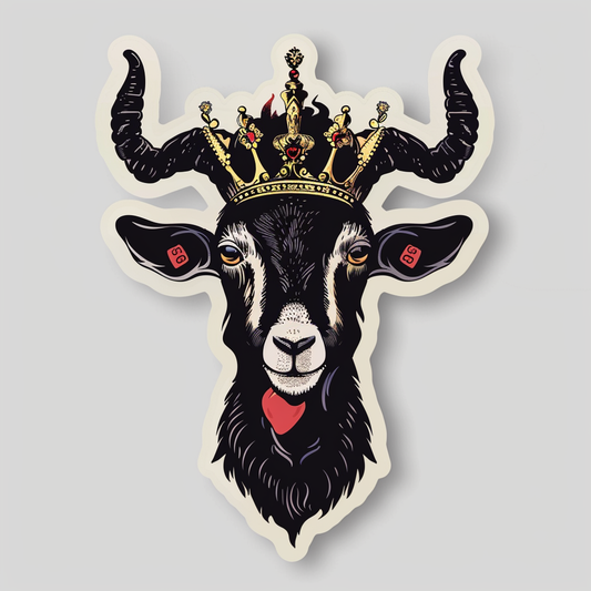 Goat Crowned majestic Expressive surreal Vinyl Decal Sticker for Car, Laptop, Tumbler and more # F020551-4" x 4"