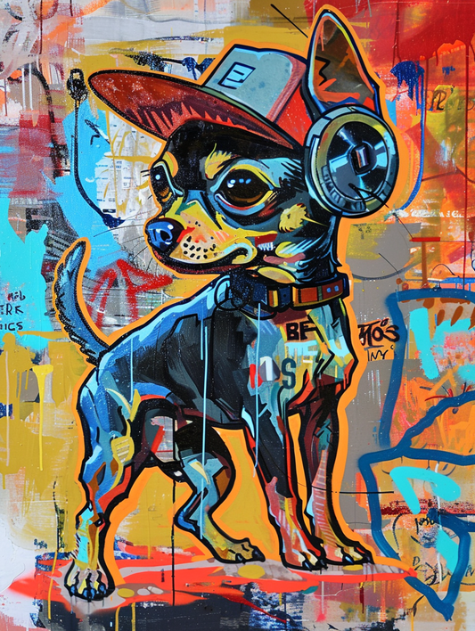 Colorful space Chihuahua dog with a hat Expressive surreal Poster # F024992
