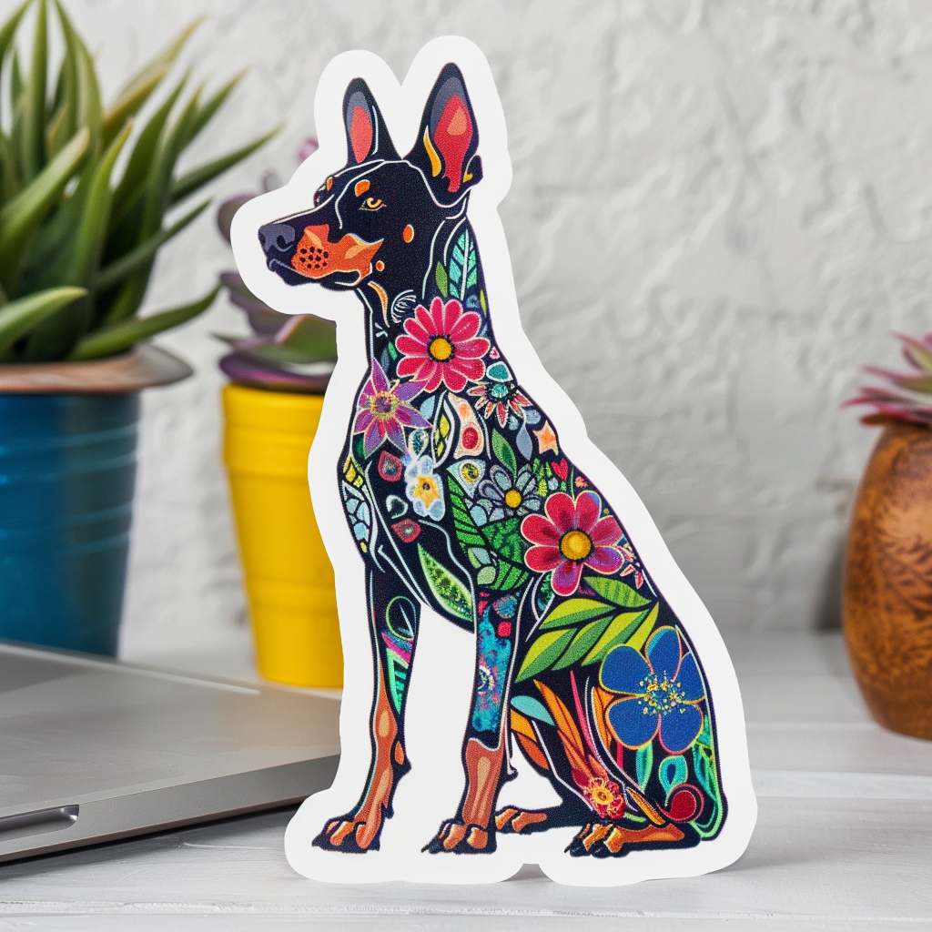 Doberman Pinscher Dog floral majestic Expressive surreal Vinyl Decal Sticker for Car, Laptop, Tumbler and more # F019372
