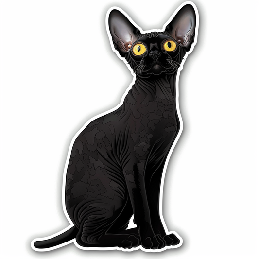 Adorable Cornish Rex Cat Expressive surreal Vinyl Decal Sticker for Car, Laptop, Tumbler and more # F021399-4" x 4"