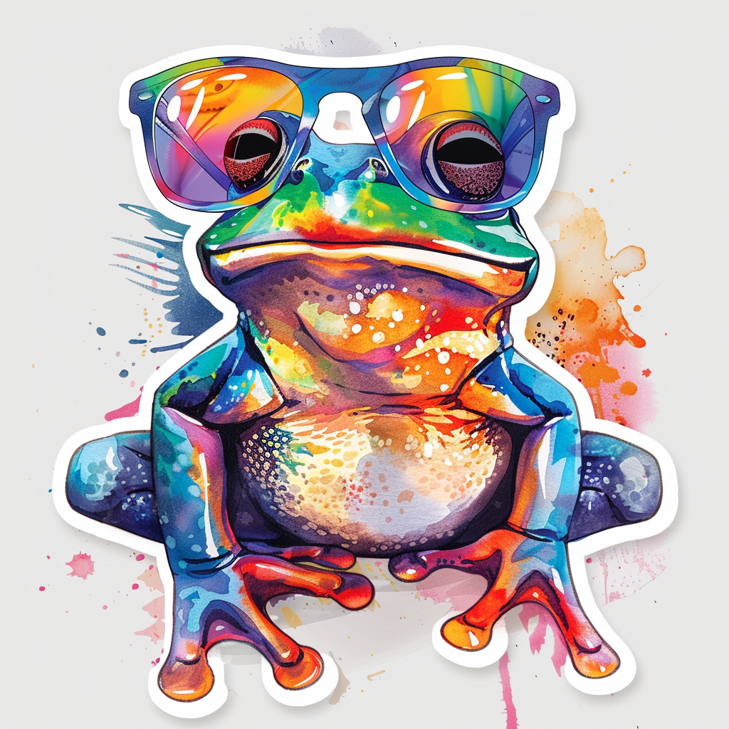 Sticker of a Frog wearing sunglasses majestic Expressive surreal Vinyl Decal Sticker for Car, Laptop, Tumbler and more # F016716