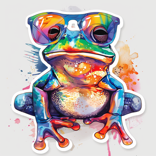 Sticker of a Frog wearing sunglasses majestic Expressive surreal Vinyl Decal Sticker for Car, Laptop, Tumbler and more # F016716