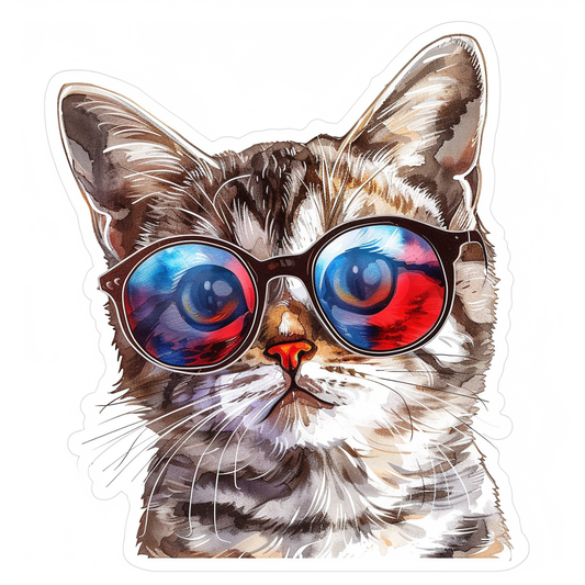 American Shorthair Cat wearing sunglasses Expressive surreal Vinyl Decal Sticker for Car, Laptop, Tumbler and more # F019888-4" x 4"