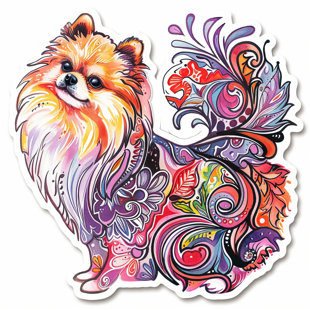 Sticker of a Pomeranian Dog majestic Expressive surreal Vinyl Decal Sticker for Car, Laptop, Tumbler and more # F014058