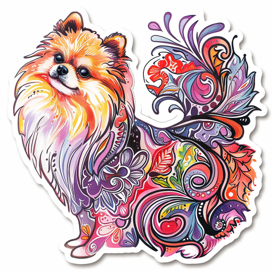 Sticker of a Pomeranian Dog majestic Expressive surreal Vinyl Decal Sticker for Car, Laptop, Tumbler and more # F014058