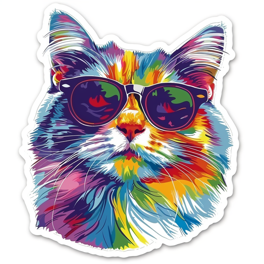 American Shorthair Cat wearing sunglasses Expressive surreal Vinyl Decal Sticker for Car, Laptop, Tumbler and more # F019900-4" x 4"