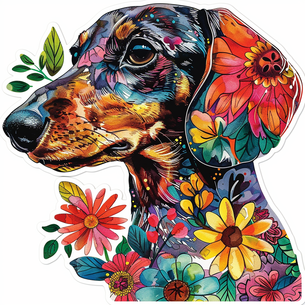 Dachshund Dog floral Vinyl Decal Sticker for Car, Laptop, Tumbler and more # F013066