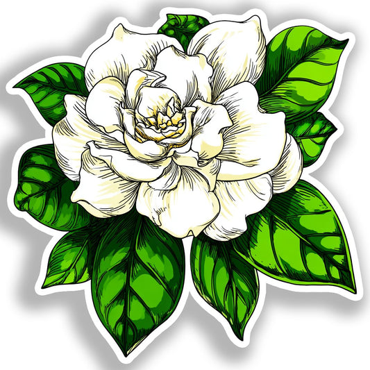 Gardenia Flower Vinyl Decal Sticker for Car, Laptop, Tumbler and more # A019583-4" x 4"