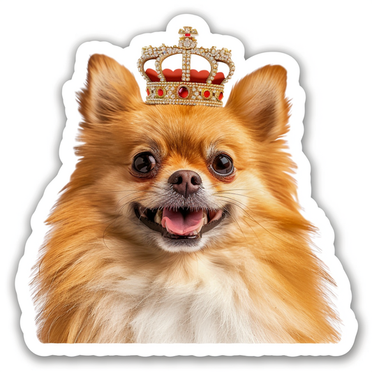 Sticker of a Pomeranian Dog crowned majestic Expressive surreal Vinyl Decal Sticker for Car, Laptop, Tumbler and more # F013931