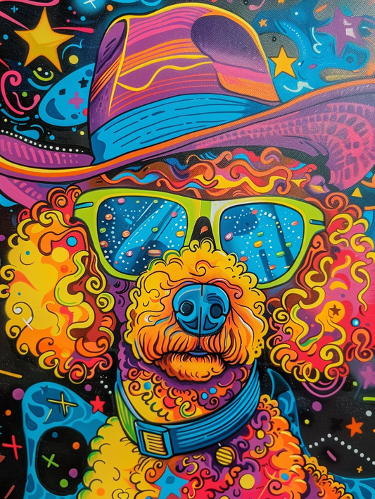 Colorful space Poodle dog with a hat Expressive surreal Poster # F024507