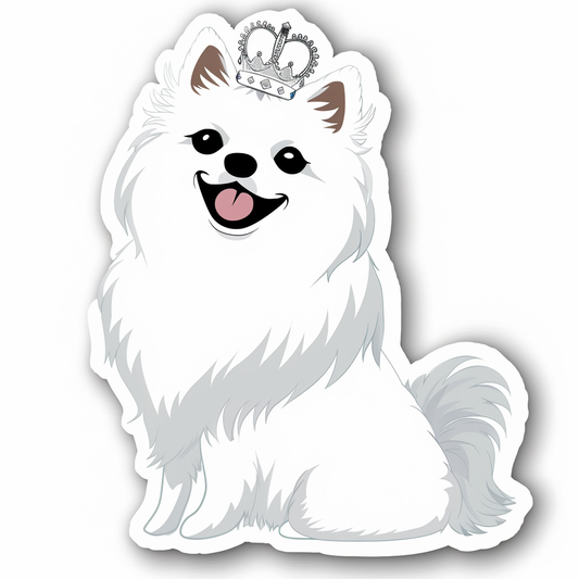 Sticker of a Pomeranian Dog crowned majestic Expressive surreal Vinyl Decal Sticker for Car, Laptop, Tumbler and more # F013297