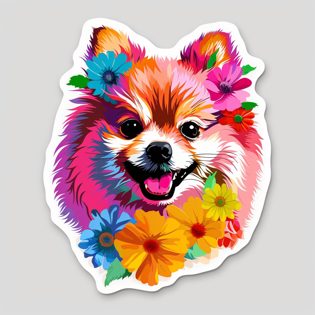 Sticker of a Pomeranian Dog floral majestic Expressive surreal Vinyl Decal Sticker for Car, Laptop, Tumbler and more # F013942