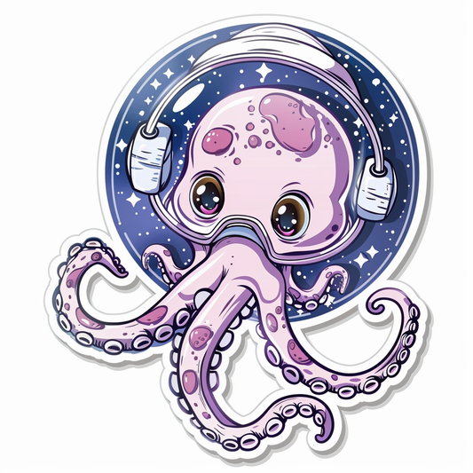 Sticker of a Cute and Adorable Octopus full body space suit Expressive surreal Vinyl Decal Sticker for Car, Laptop, Tumbler and more # F015806