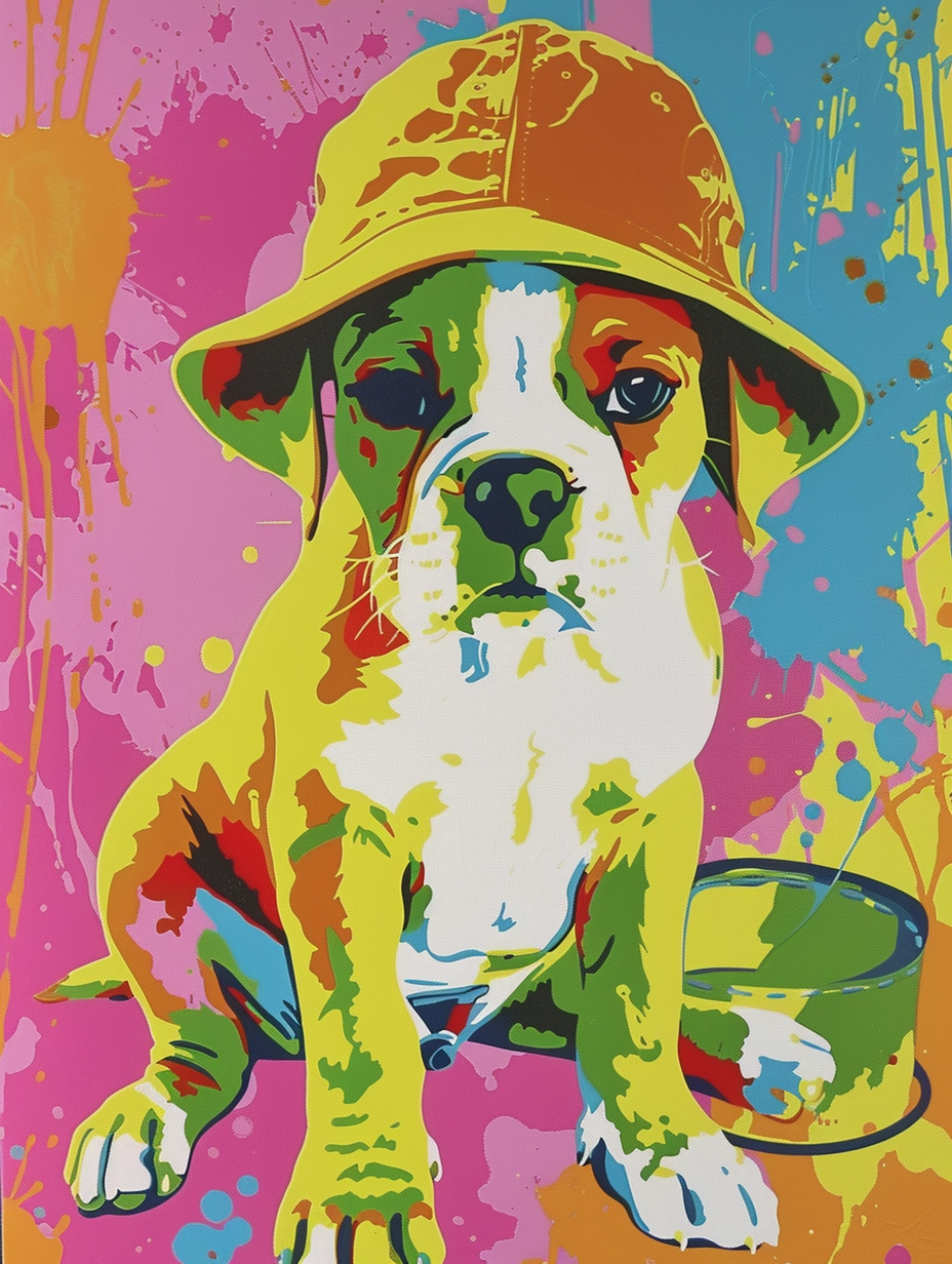 Colorful space Boxer dog with a hat Expressive surreal Poster # F024573