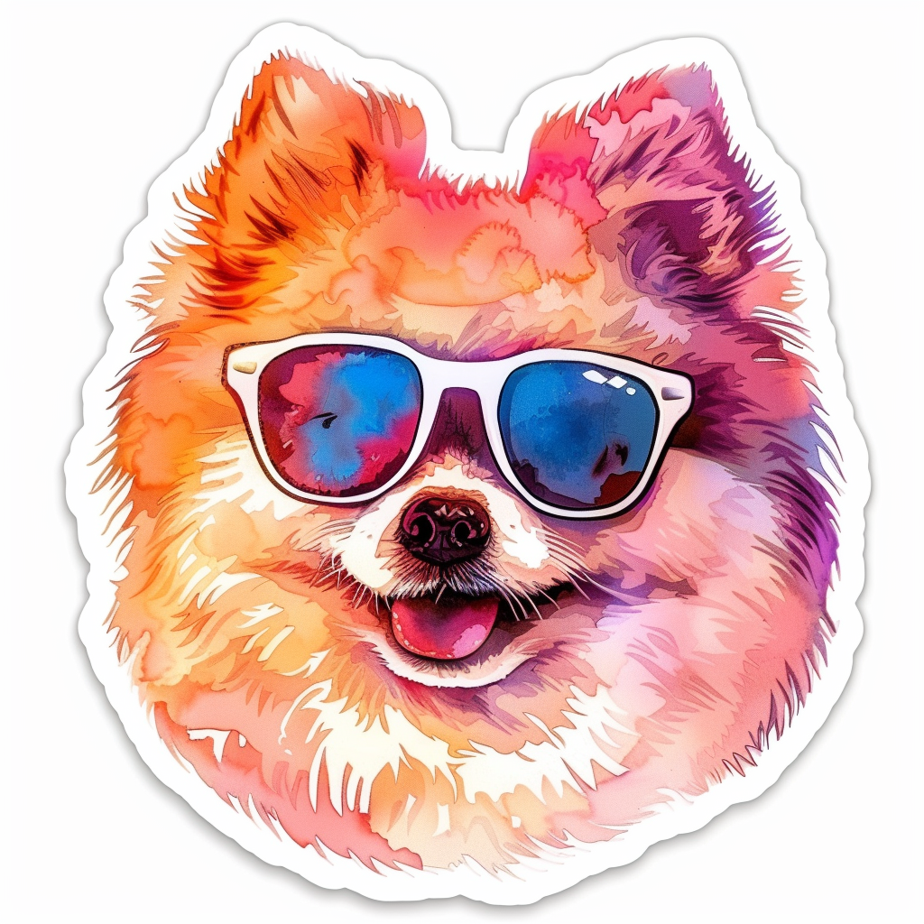 Sticker of a Pomeranian Dog wearing sunglasses majestic Expressive surreal Vinyl Decal Sticker for Car, Laptop, Tumbler and more # F013745