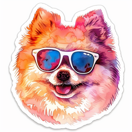 Sticker of a Pomeranian Dog wearing sunglasses majestic Expressive surreal Vinyl Decal Sticker for Car, Laptop, Tumbler and more # F013745