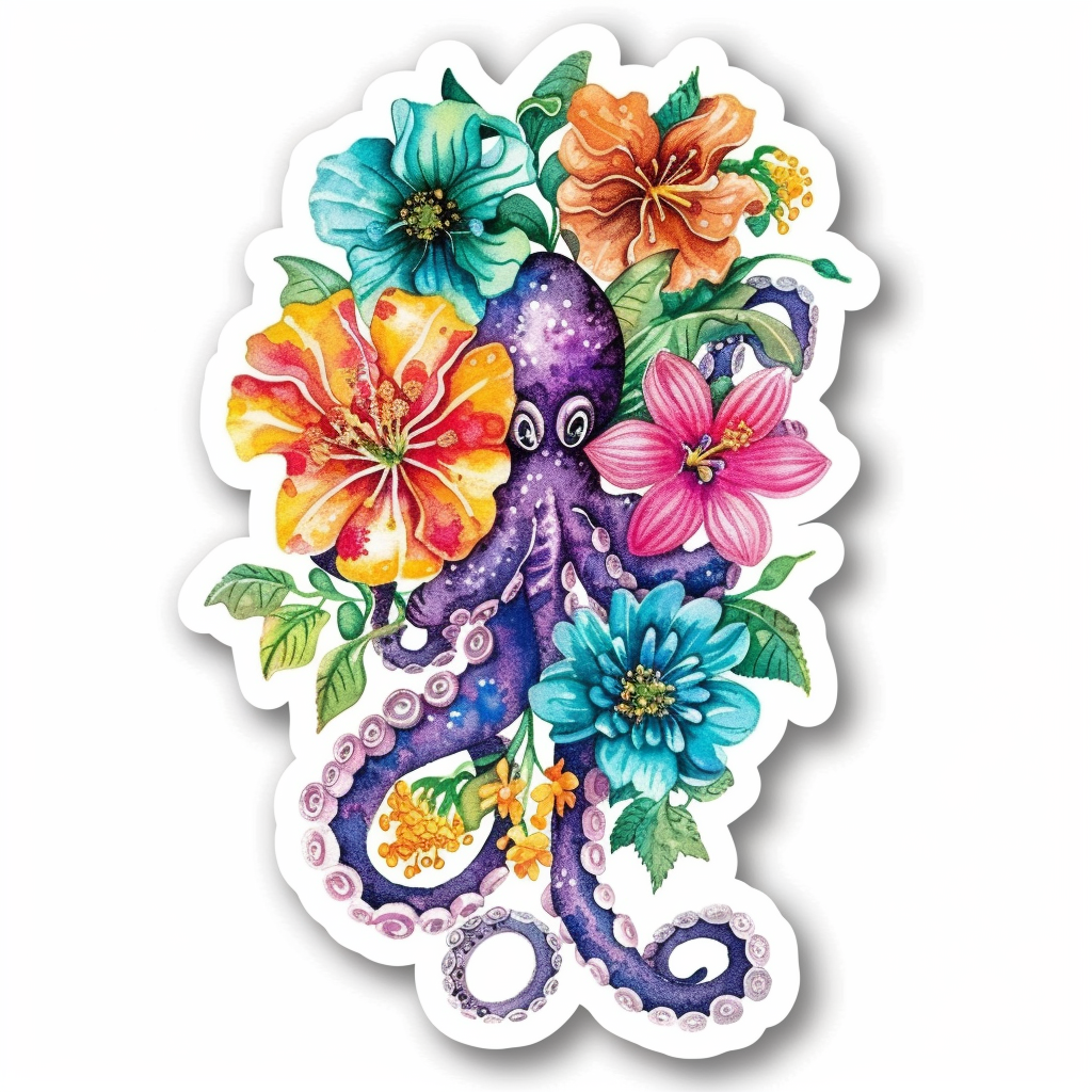 Octopus floral majestic Expressive surreal Vinyl Decal Sticker for Car, Laptop, Tumbler and more # F015570