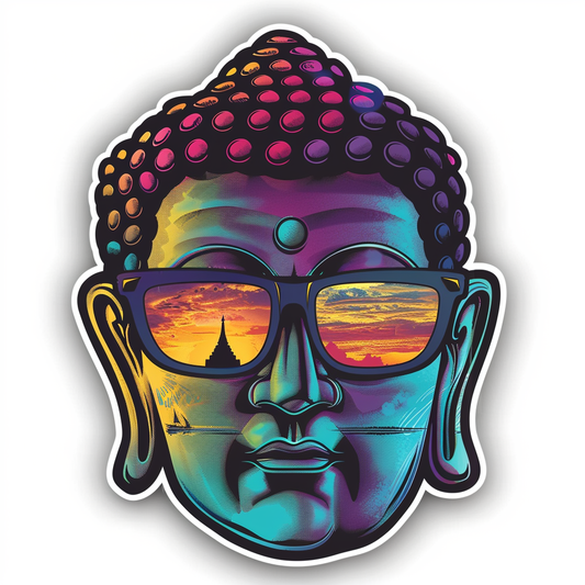 Sticker of a Buddha wearing sunglasses majestic Expressive surreal Vinyl Decal Sticker for Car, Laptop, Tumbler and more # F016818
