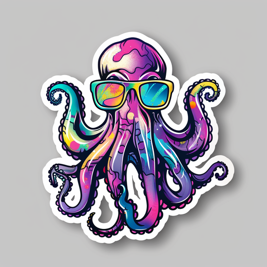 Sticker of a Octopus wearing sunglasses majestic Expressive surreal Vinyl Decal Sticker for Car, Laptop, Tumbler and more # F015422
