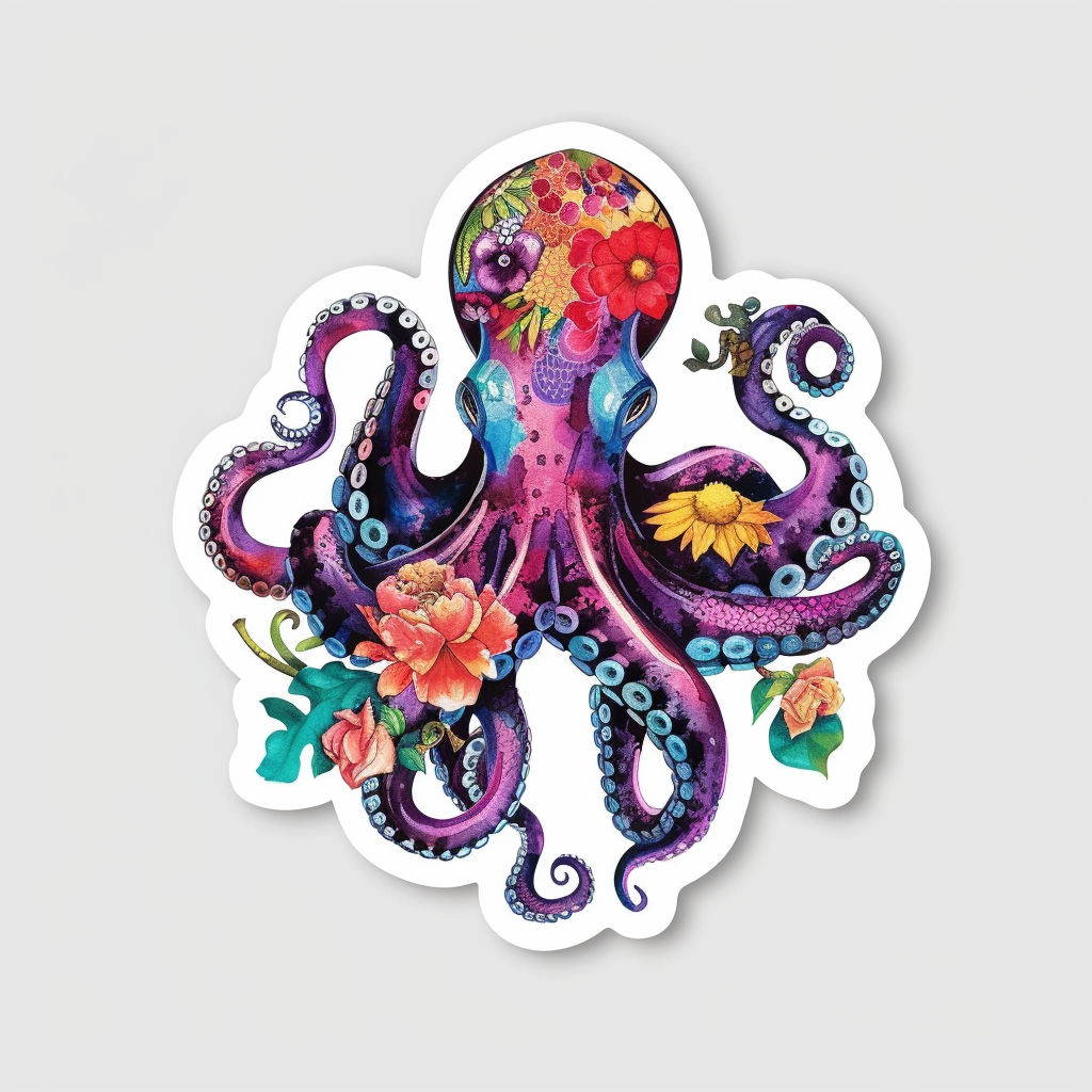 Sticker of a Octopus heartcore majestic Expressive surreal Vinyl Decal Sticker for Car, Laptop, Tumbler and more # F015781