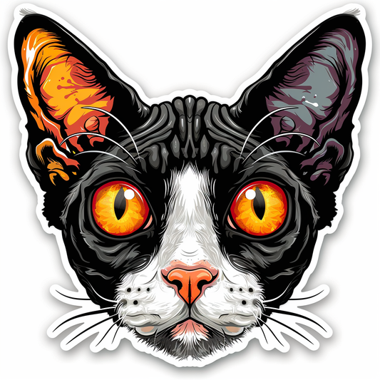 Adorable Cornish Rex Cat Expressive surreal Vinyl Decal Sticker for Car, Laptop, Tumbler and more # F021377-4" x 4"