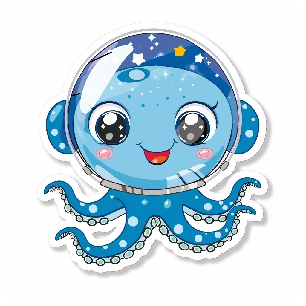 Cute and Adorable Octopus full body space suit Expressive surreal Vinyl Decal Sticker for Car, Laptop, Tumbler and more # F015969