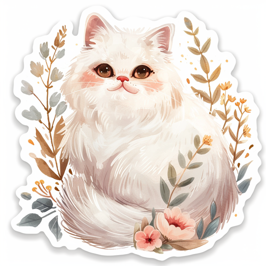 Sticker of a Adorable Persian Cat with chubby cheeks Expressive surreal Vinyl Decal Sticker for Car, Laptop, Tumbler and more # F016438