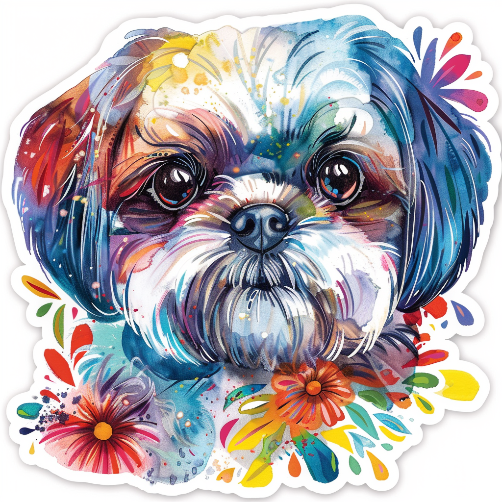Adorable Shih Tzu Dog Expressive surreal Vinyl Decal Sticker for Car, Laptop, Tumbler and more # F018363