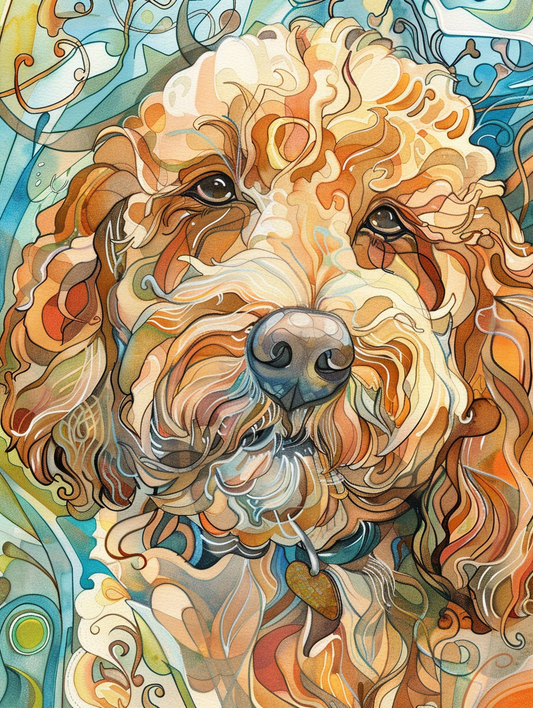 Poster of Goldendoodle dog Expressive surreal Poster # F024247