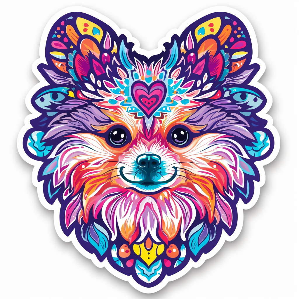 Sticker of a Pomeranian Dog majestic Expressive surreal Heartcore Vinyl Decal Sticker for Car, Laptop, Tumbler and more # F014129