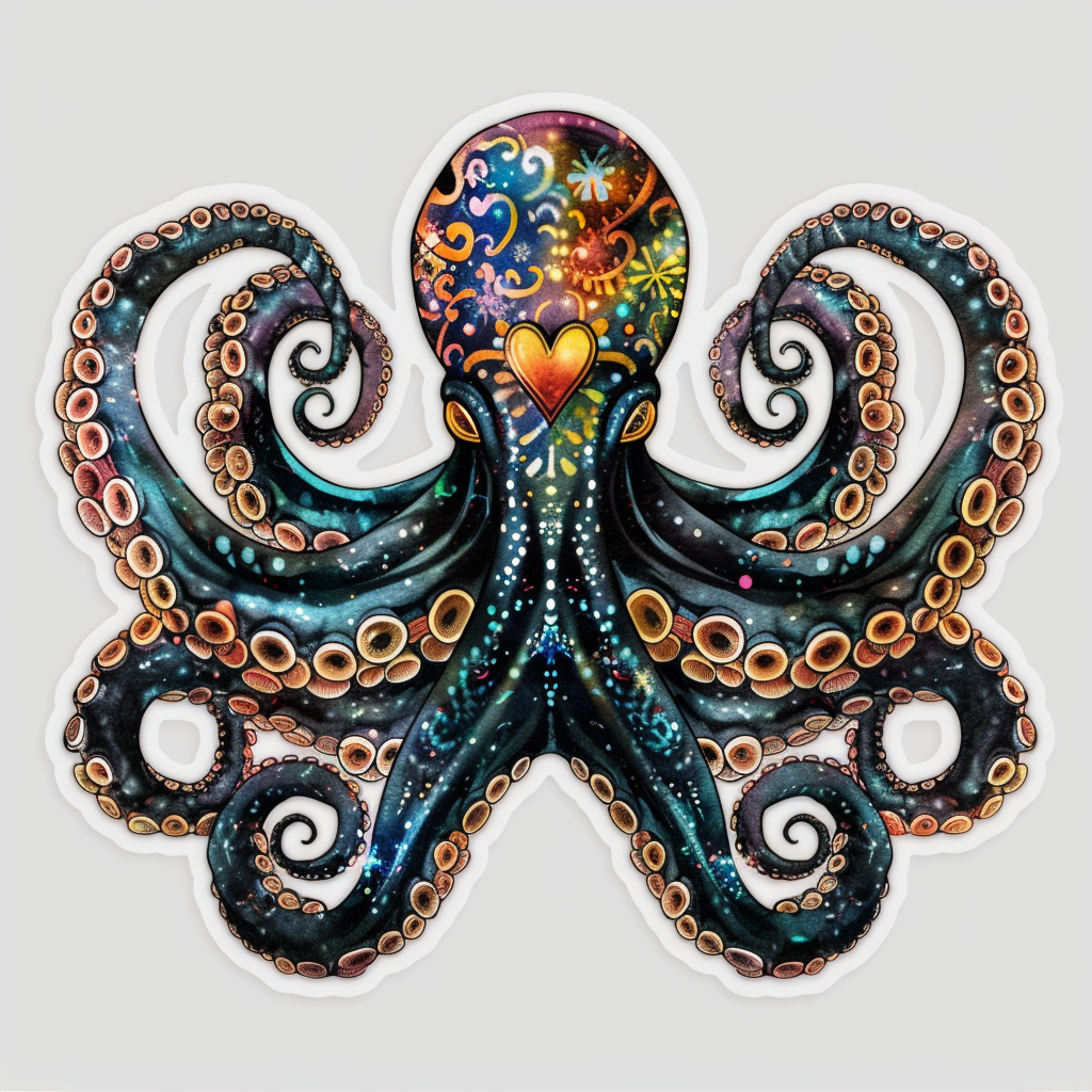 Sticker of a Octopus heartcore majestic Expressive surreal Vinyl Decal Sticker for Car, Laptop, Tumbler and more # F015760