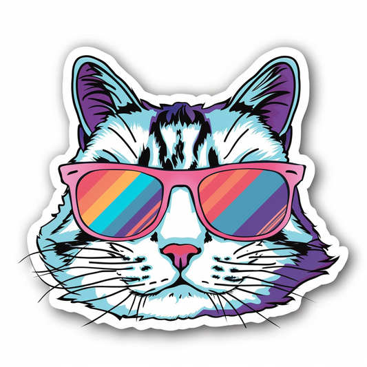 American Shorthair Cat wearing sunglasses Expressive surreal Vinyl Decal Sticker for Car, Laptop, Tumbler and more # F019906-4" x 4"