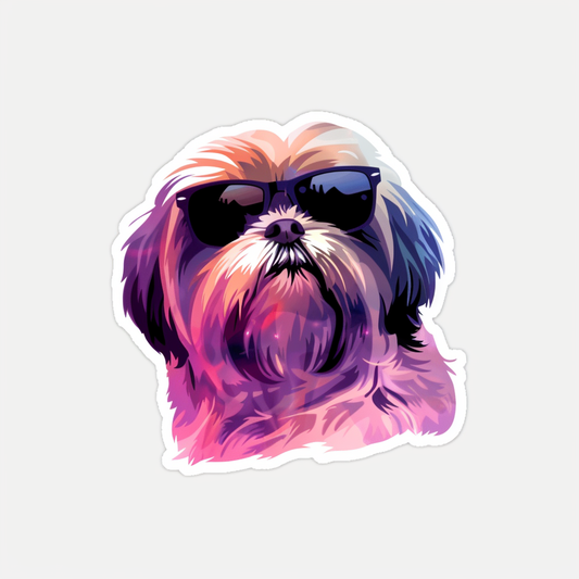 Shih Tzu Dog wearing sunglasses majestic Expressive surreal Vinyl Decal Sticker for Car, Laptop, Tumbler and more # F018737