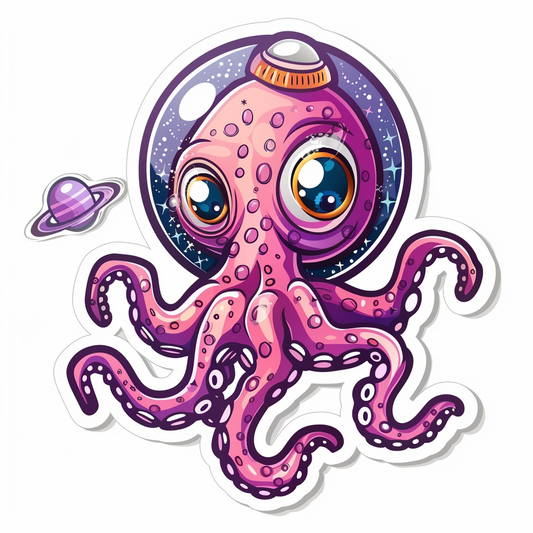 Sticker of a Cute and Adorable Octopus full body space suit Expressive surreal Vinyl Decal Sticker for Car, Laptop, Tumbler and more # F015920