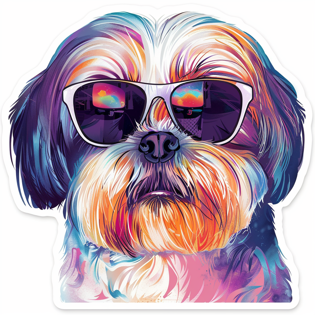 Shih Tzu Dog wearing sunglasses majestic Expressive surreal Vinyl Decal Sticker for Car, Laptop, Tumbler and more # F018742
