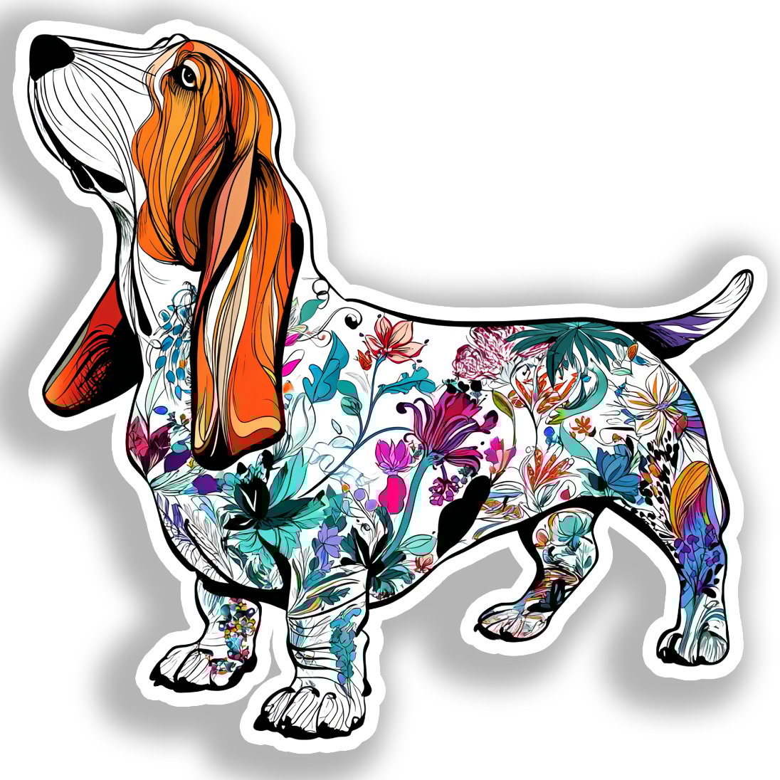 Basset Hound Dog Vinyl Decal Sticker for Car, Laptop, Tumbler and more # A018693-4" x 4"