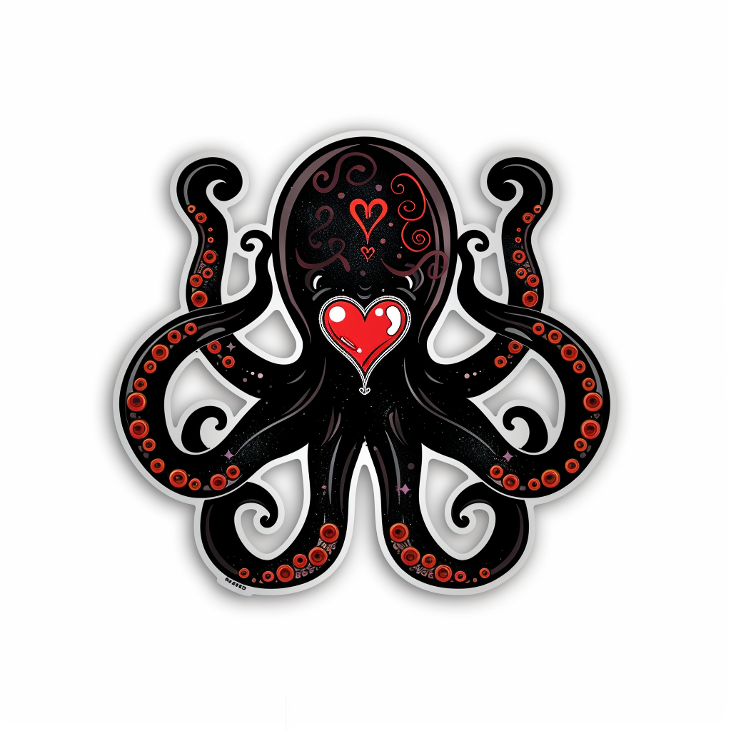 Sticker of a Octopus heartcore majestic Expressive surreal Vinyl Decal Sticker for Car, Laptop, Tumbler and more # F015727