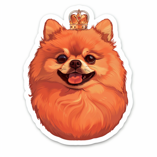 Sticker of a Pomeranian Dog crowned majestic Expressive surreal Vinyl Decal Sticker for Car, Laptop, Tumbler and more # F013304