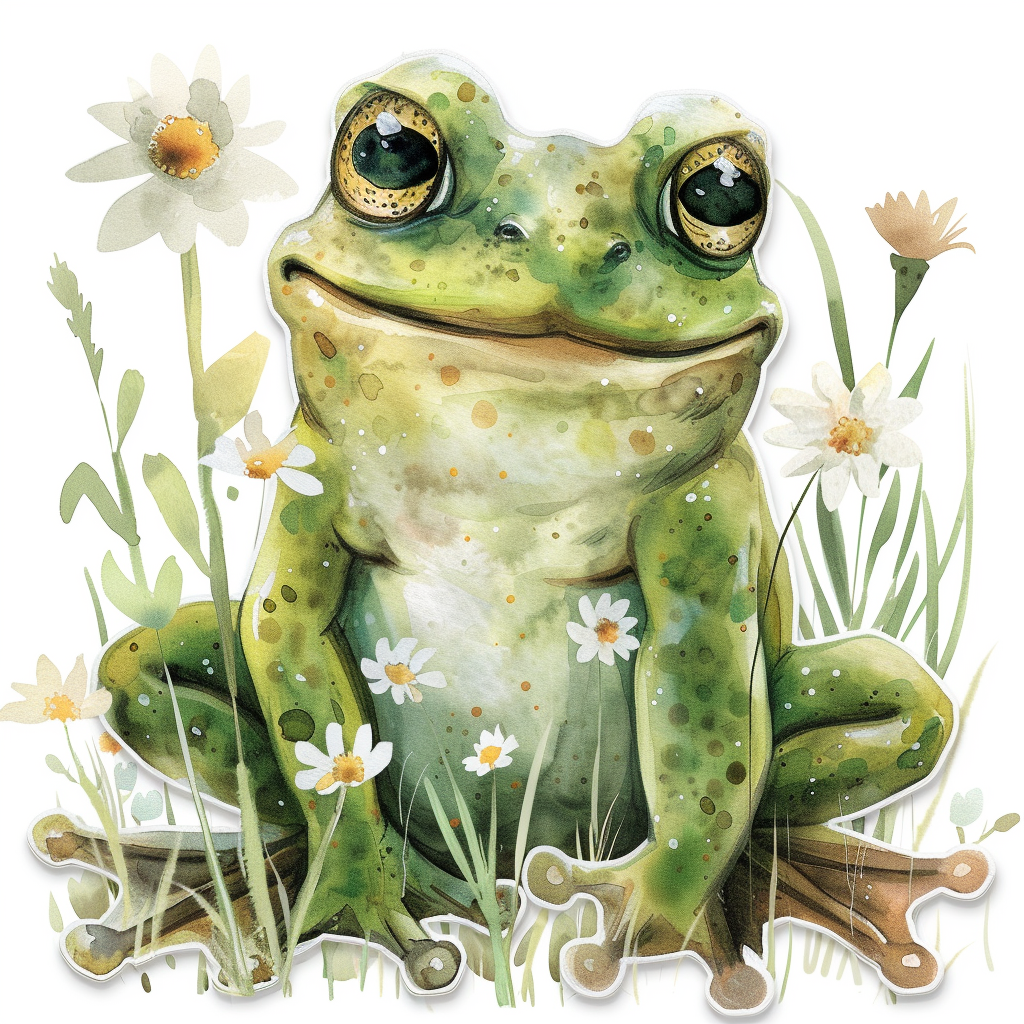 Sticker of an Adorable Frog with chubby cheeks Expressive surreal Vinyl Decal Sticker for Car, Laptop, Tumbler and more # F015859