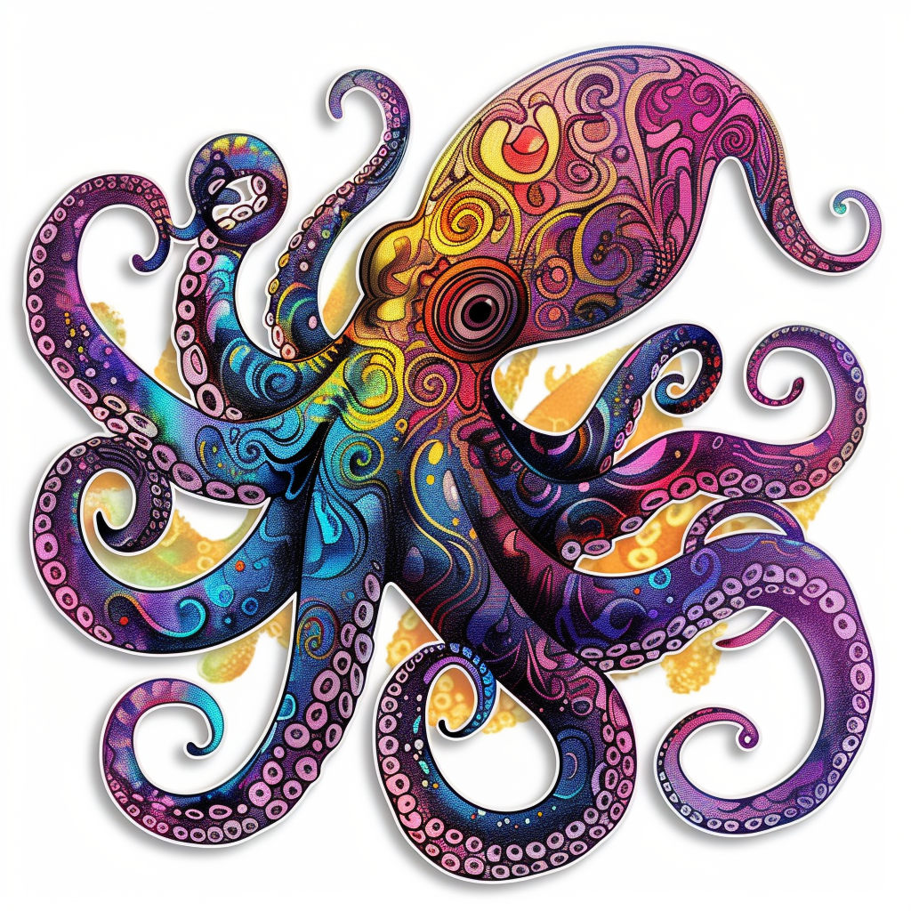 Sticker of a Octopus heartcore majestic Expressive surreal Vinyl Decal Sticker for Car, Laptop, Tumbler and more # F015432