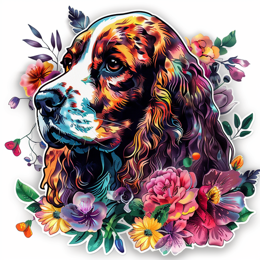 Cocker Spaniel Dog floral majestic Expressive surreal Vinyl Decal Sticker for Car, Laptop, Tumbler and more # F020028-4" x 4"