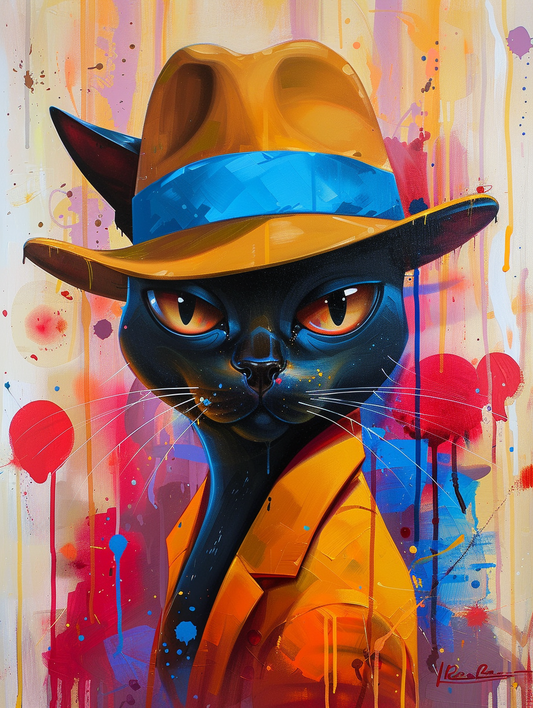 colorful space Burmese cat with a hat Expressive surreal Poster # F025380