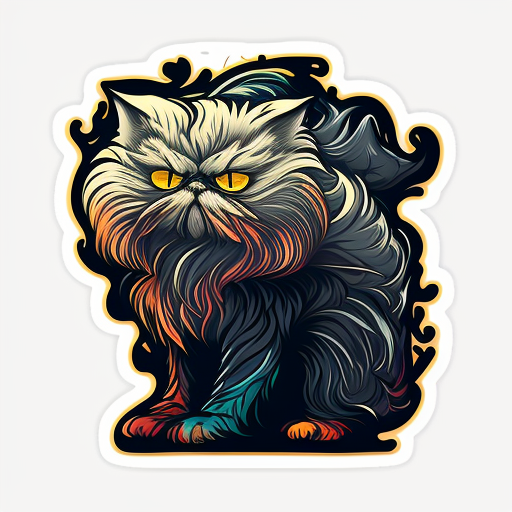 Persian cat with a thick fluffy white Expressive surreal Vinyl Decal Sticker for Car, Laptop, Tumbler and more # F016581