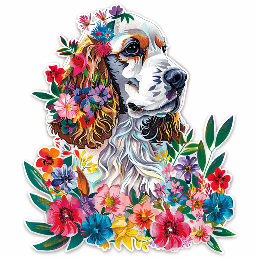 Cocker Spaniel Dog floral majestic Expressive surreal Vinyl Decal Sticker for Car, Laptop, Tumbler and more # F020030-4" x 4"